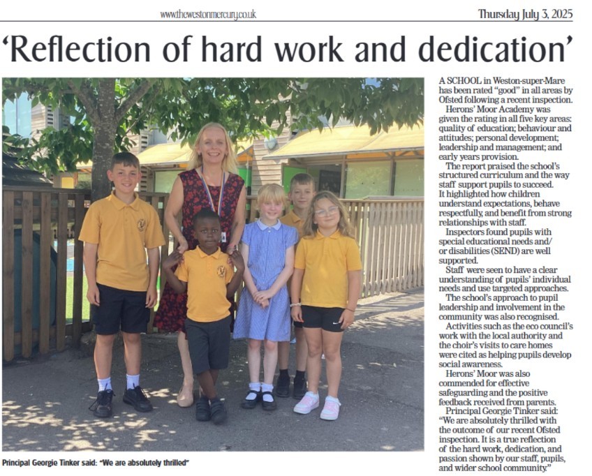 Herons’ Moor on the front page of the Weston Mercury print edition!